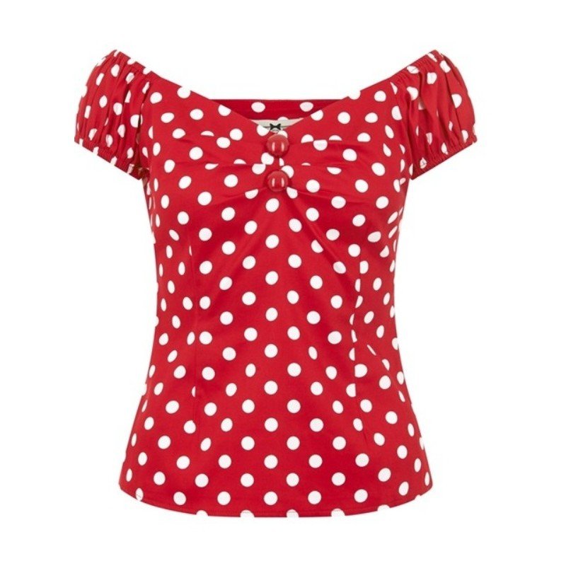 Top pin up Collectif "Dolores" gypsy Rouge pois blancs. rockabilly, retro,vintage.