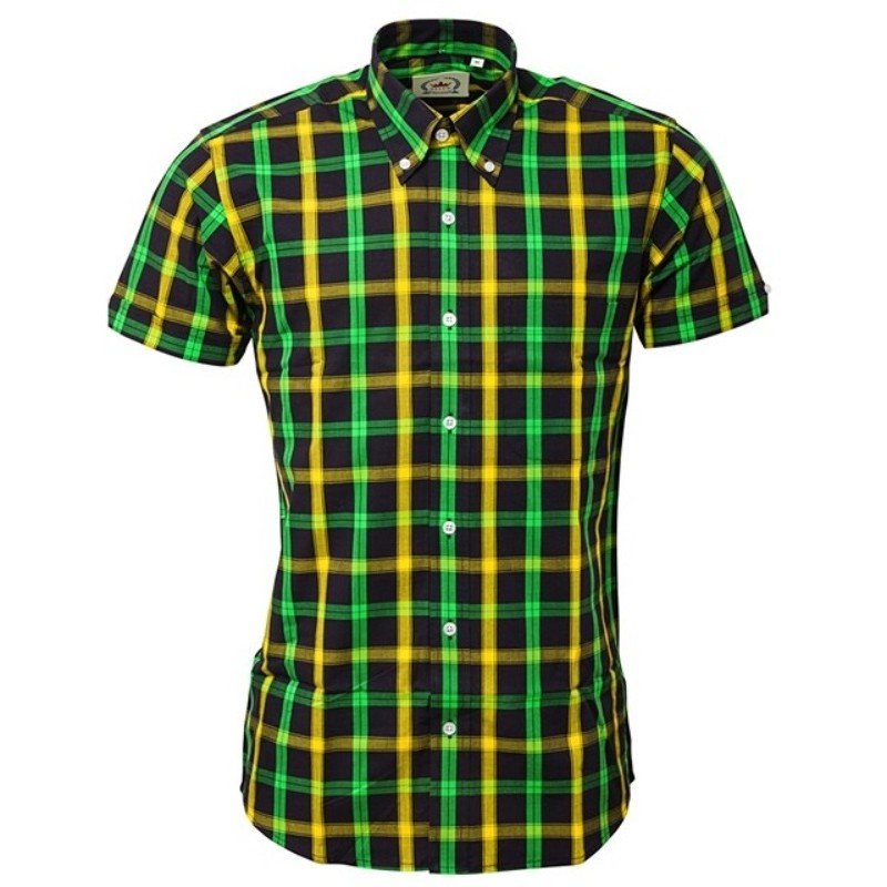 chemise femme  Relco LSS48. Noir + jaune + vert.