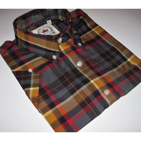 Chemise Relco London CK46. Gris + caramel + rouge + noir + rouge.