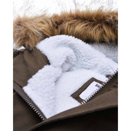 Doublure en faux mouton de la parka lambretta Clothing "sherpa" vert kaki.