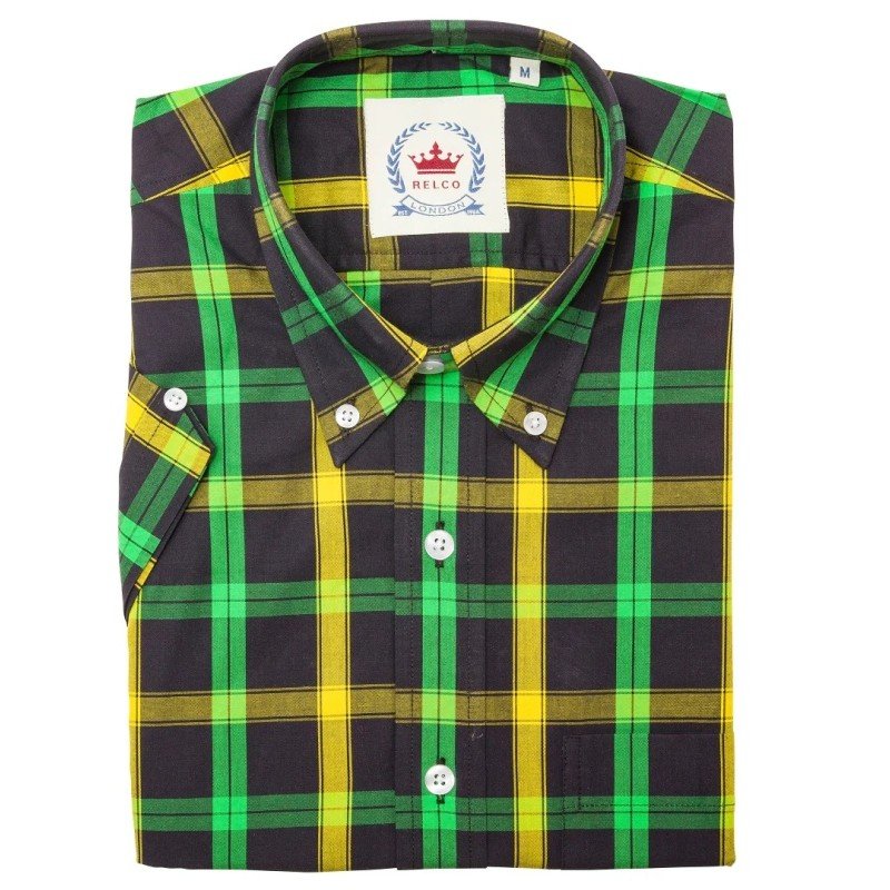 Chemise Relco London CK48. Noir + jaune + vert.