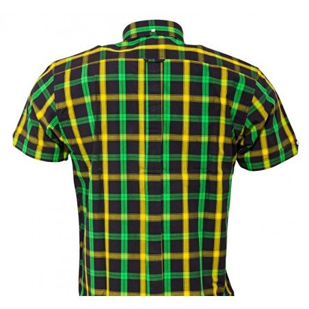 Chemise Relco London CK 48 vue de dos. Noir + jaune + vert .