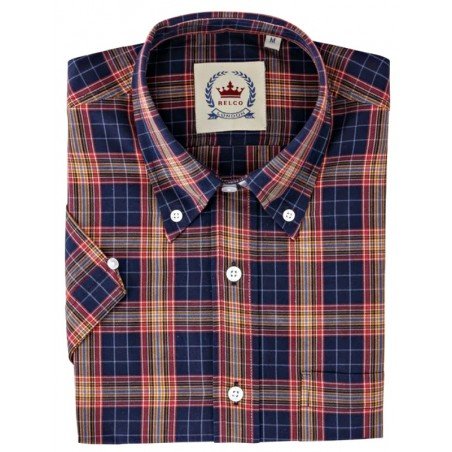 Chemise Relco London STCK28.  Marine + moutarde + bordeaux + ciel.