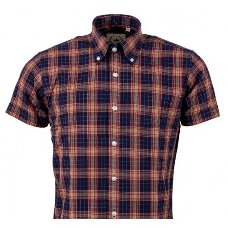 Chemise Relco STCK 28 de face. Marine + moutarde + bordeaux + ciel.