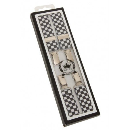 Bretelles Relco London damier ska. Bretelles fines retro anglaises. Style vintage 2tone.