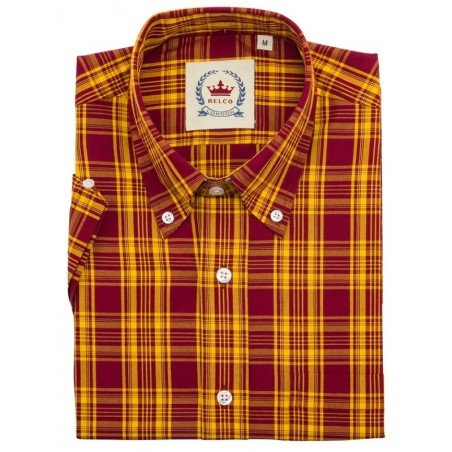 Chemise Relco CK51. Style vintage. Bordeaux et jaune.