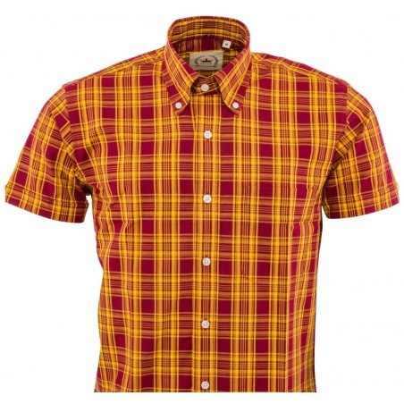 Chemise Relco CK51 de face. Bordeaux et jaune.