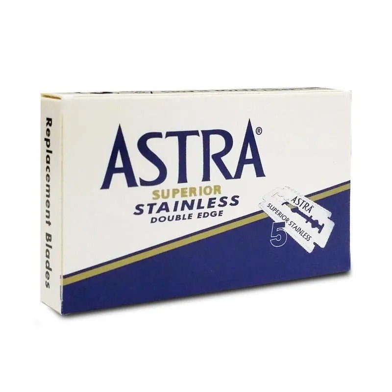 lames de rasoirs Astra Superior Stainless , Astra bleues . Boite de 5 lames.