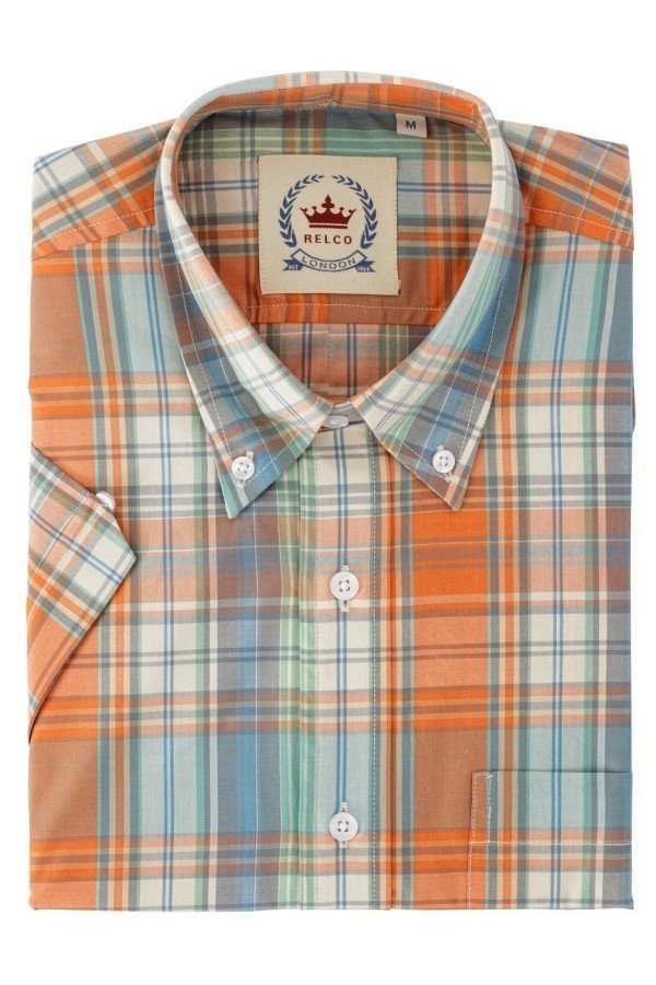 Chemise Relco London CK68 orange + blanc + ciel.