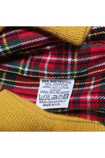 harrington moutarde , étiquette de composition et lavage. Made in UK