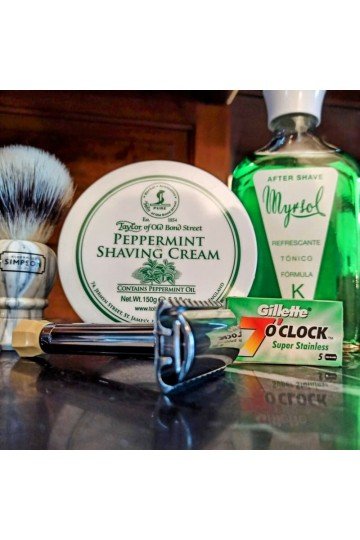 Crème de rasage TOBS Taylors of Old Bond Street "Peppermint" et set de rasage Myrsl Formula C et Merkur progress 500C