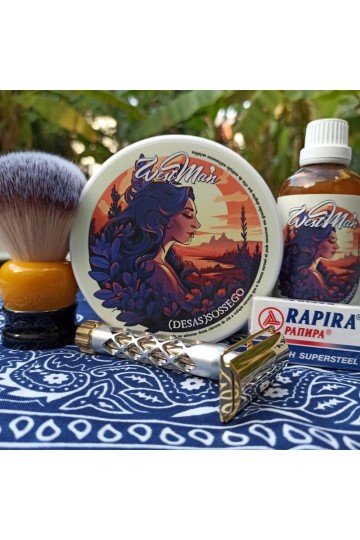 Savon à raser et après rasage Westman, "Desas Sossego" + Rasoir "Valynor" + Lame: Rapira, "Swedish supersteel"