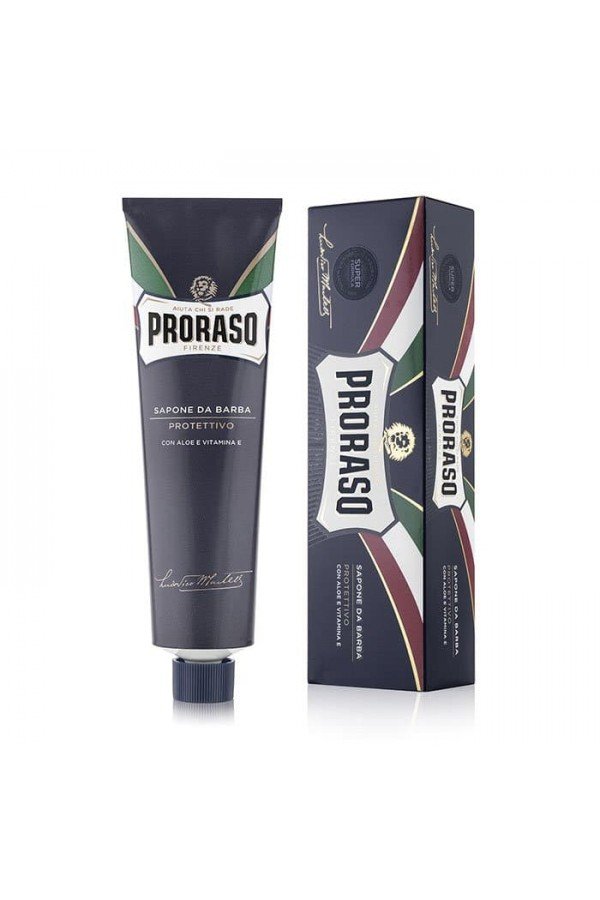 Crème à raser en tube Proraso  Protective Bleu. Aux extraits naturels d'aloé vera