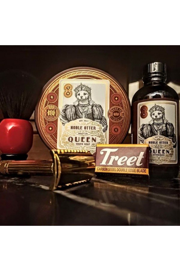 Savon à raser Noble Otter "Queen. Aftershave Noble Otter Queen. Lames de rasoir Treet.