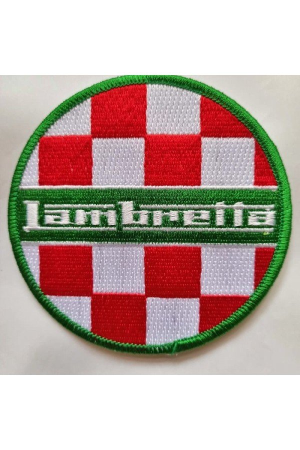 Patch Lambretta - Couleurs italiennes , damier rouge blanc vert. Diamètre 9 cm.