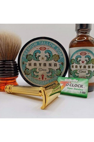 Savon et après-rasage Havana + blaireau Razorock Hive 24 + rasoir Fatip Grande