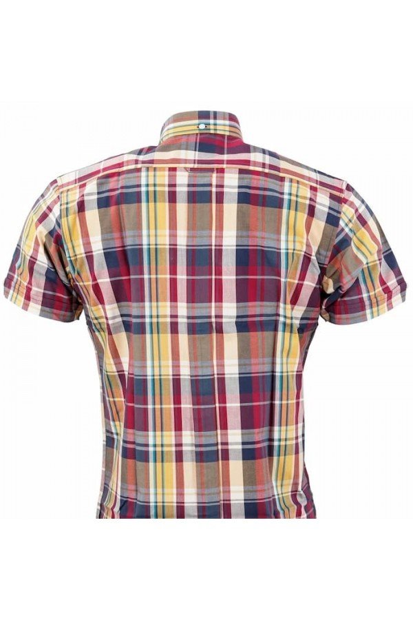 Chemise Relco CK69 de dos. Violet et jaune.