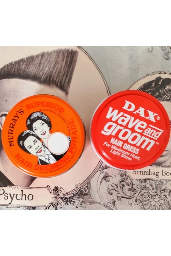 Gomina Dax rouge + gomina Murray's Superior. Cire cheveux fixation forte.