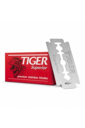 Lames Tiger "Superior, Premium Stainless". Boite de 5 lames de rasoir.