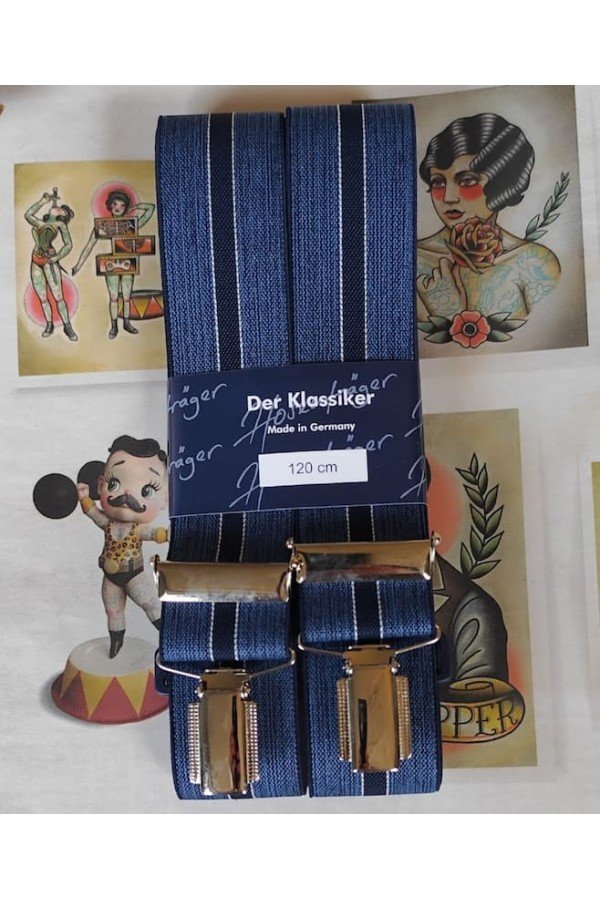 Bretelles "Der Klassiker" larges à pinces rayées bleu. 36 mm.