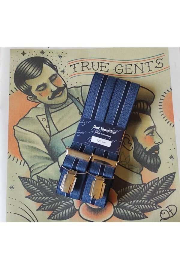 Bretelles "Der Klassiker" larges à pinces rayées bleu. 36 mm.