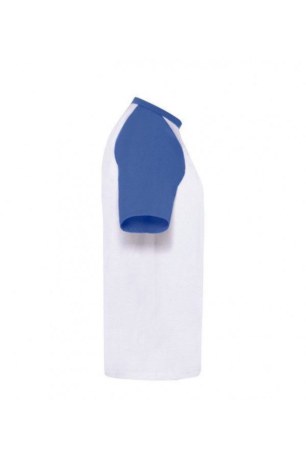 T-shirt baseball Fruit of the Loom blanc bleu royal. Manches courtes.