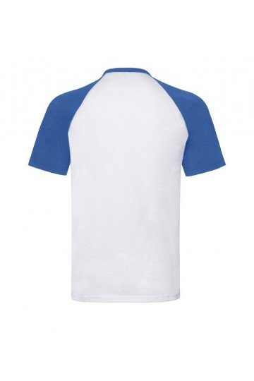 T-shirt Fruit of the Loom baseball manches courtes. Blanc manches bleu royal.