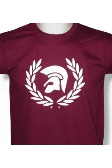 t-shirt bordeaux trojan laurier. Grand logo blanc casque trojan dans un laurier. 5 tailles disponibles.