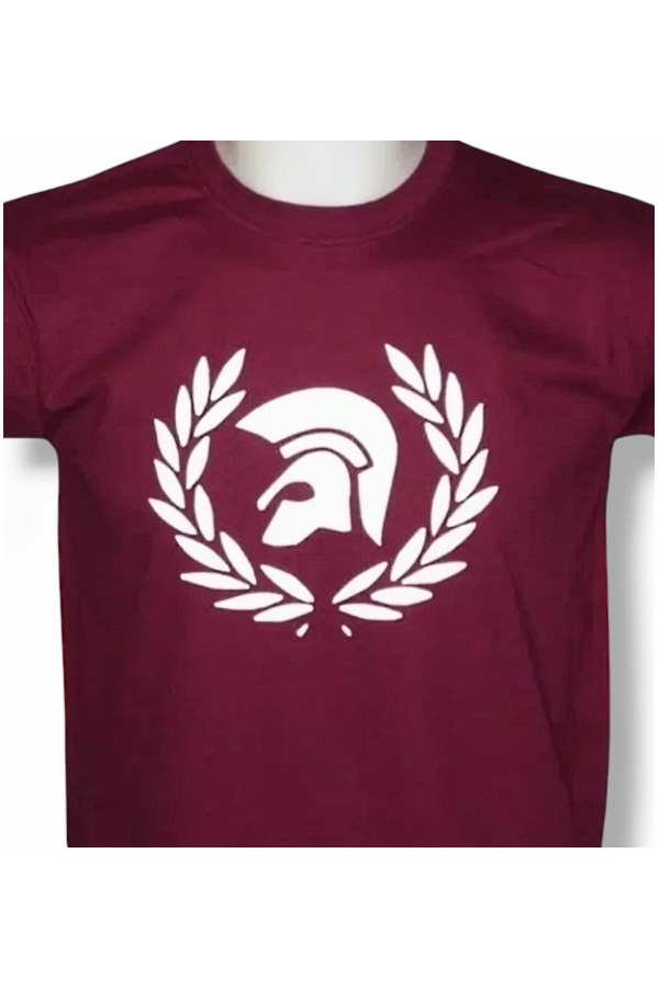 t-shirt bordeaux trojan laurier. Grand logo blanc casque trojan dans un laurier. 5 tailles disponibles.