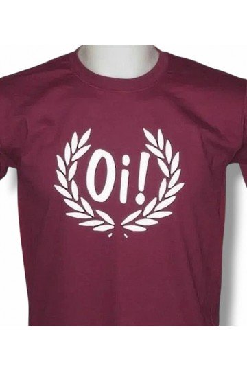 T-shirt Oi! laurier. Logo OI! dans une couronne de laurier. Bordeaux logo blanc. 6 tailles.