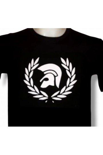 T-shirt noir Casque Trojan laurier. Grand logo blanc.