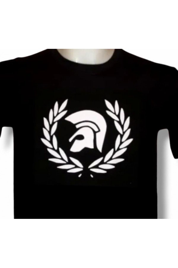T-shirt noir Casque Trojan laurier. Grand logo blanc.