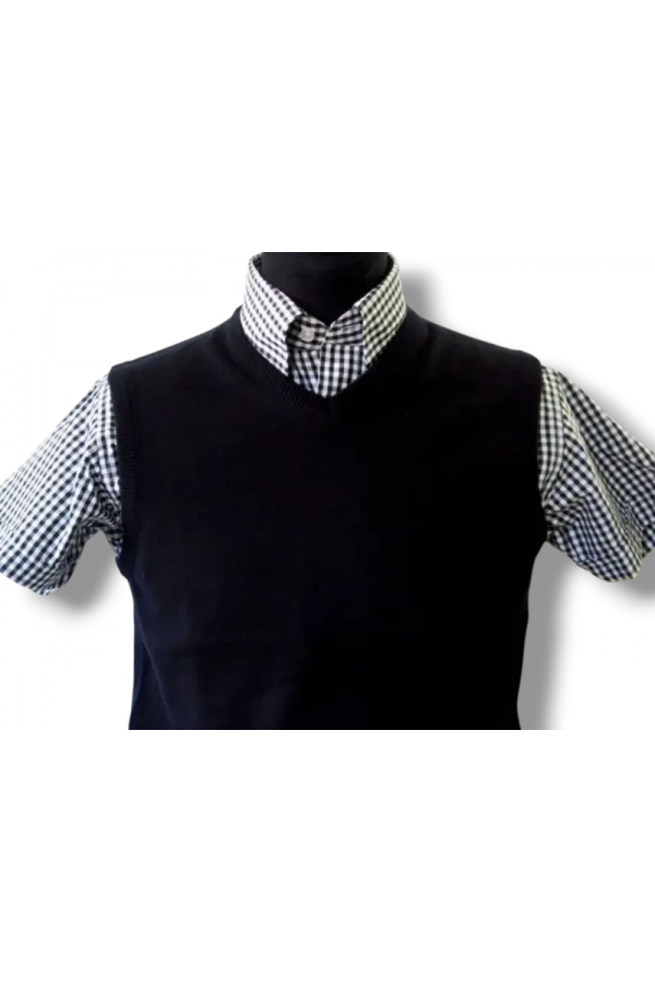 Tank top noir Moonstomp Clothing. Pull débardeur sans manches col V + Chemise Relco London vichy noir.