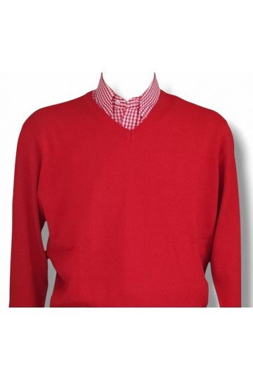 Pull col V manches longues Moonstomp Clothing. Rouge. 5 tailles disponibles. Chemise vichy rouge Relco.