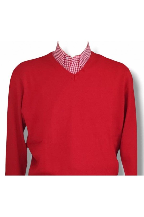 Pull col V manches longues Moonstomp Clothing. Rouge. 5 tailles disponibles. Chemise vichy rouge Relco.