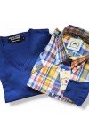 pull bleu royal Moonstomp Clothing + chemise écossais Relco London.