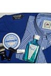 pull bleu Moonstomp Clothing + chemise vichy Relco + rasoir + blaireau à raser The Goodfellas Smile.