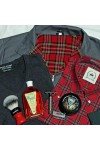 pull gris Moonstomp Clothing + chemise écossais rouge Relco + blouson harrington jacket anglais JB gris.