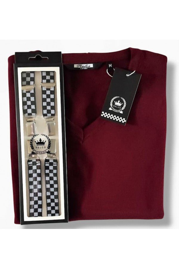 Pull débardeur tank top bordeaux Relco London. Bretelles fines damier Relco London.