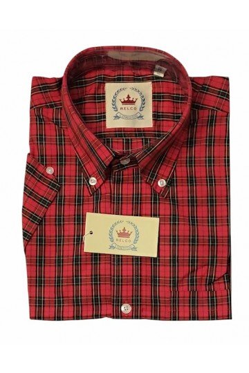 Chemise Relco London. Tartan 01. Chemise manches courtes écossais rouge Relco Clothing.