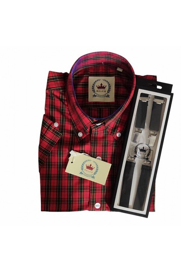Chemise écossais rouge Relco London + Bretelles noires Relco London.
