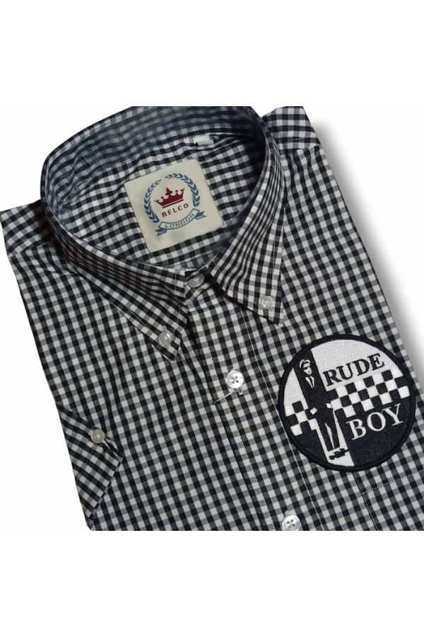 Chemise damier vichy noir petits carreaux Relco Clothing + patch ska man rudeboy walt jabsco.