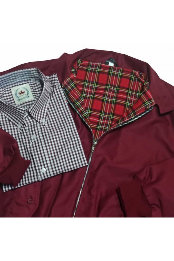 Chemise Relco London vichy noir. Retro vintage anglais + blouson Harrington jacket anglais JB bordeaux.