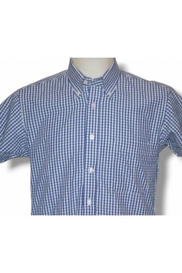 Chemise vichy bleu Relco London. Manches courtes. Disponible en M, L, XL, XXL.