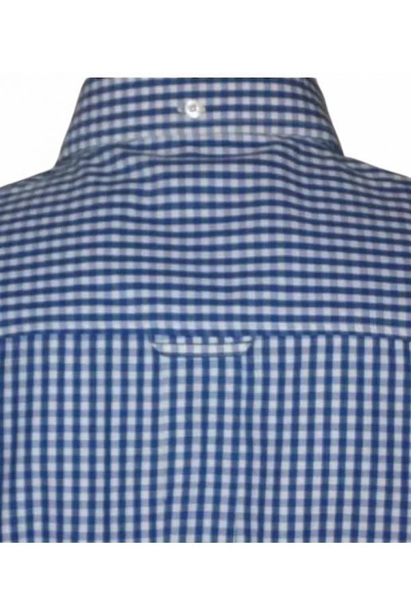 Chemise manches courtes vichy bleu Relco London. Style retro mod anglais. Pli cousu dans le dos.