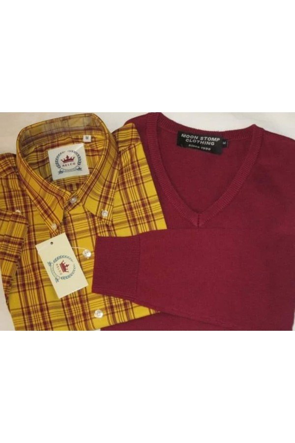 Pull bordeaux moonstomp clothing. Manches longues. 5 tailles dipsonibles. + chemise écossais Relco London.