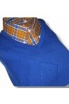 Pull col V manches longues bleu royal Moonstomp Clothing + chemise relco london écossais anglais.