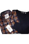 Pull col V moonstomp clothing. Marine. Manches longues + Chemise écossais Relco London.