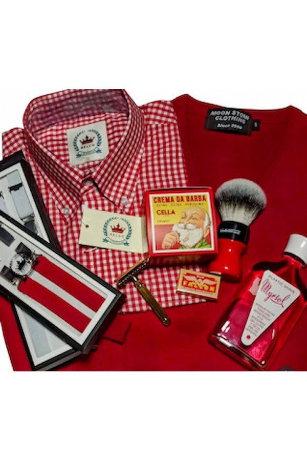 Chemise vichy rouge Relco  + Bretelles rouge + blanche Relco + pull rouge Moonstomp Clothing.