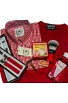 Chemise vichy rouge Relco  + Bretelles rouge + blanche Relco + pull rouge Moonstomp Clothing.